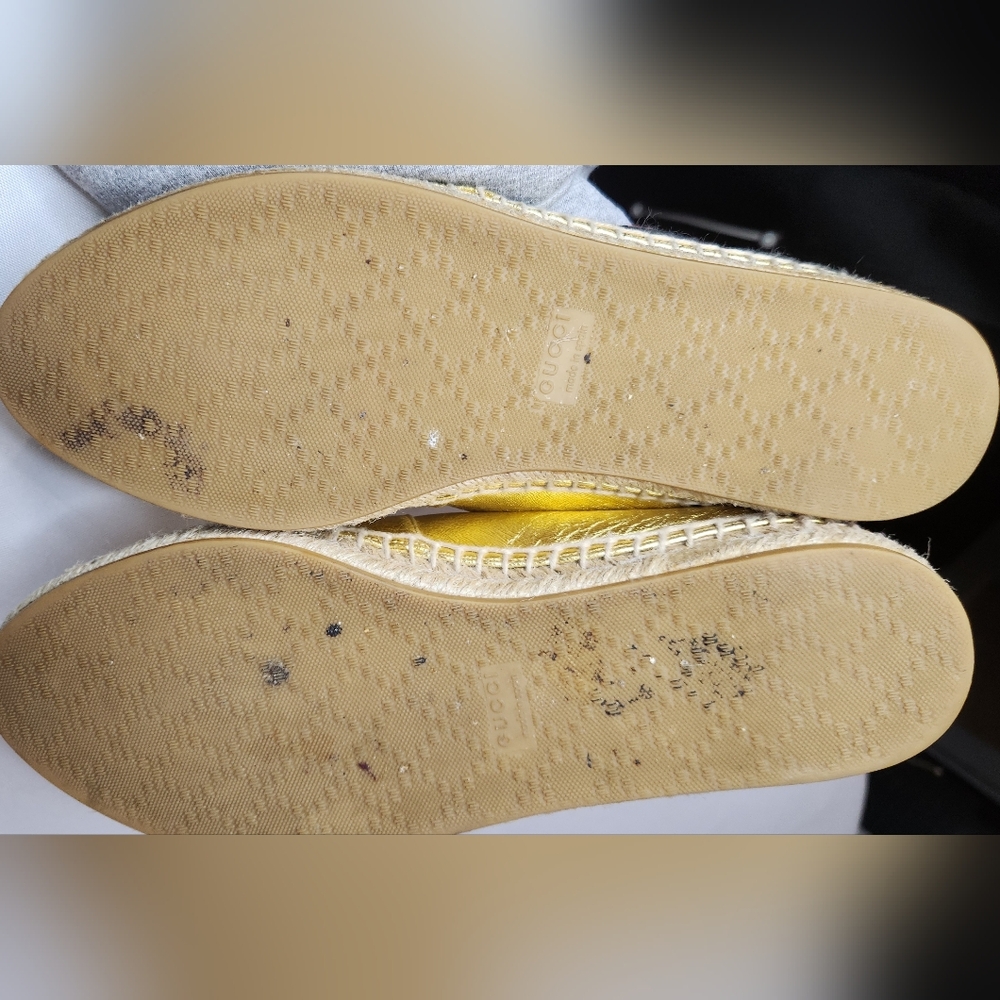 GUCCI  Pilar Leather Floral Embroidered Espadrilles Gold  Size 37.5 EU - Picture 13 of 16